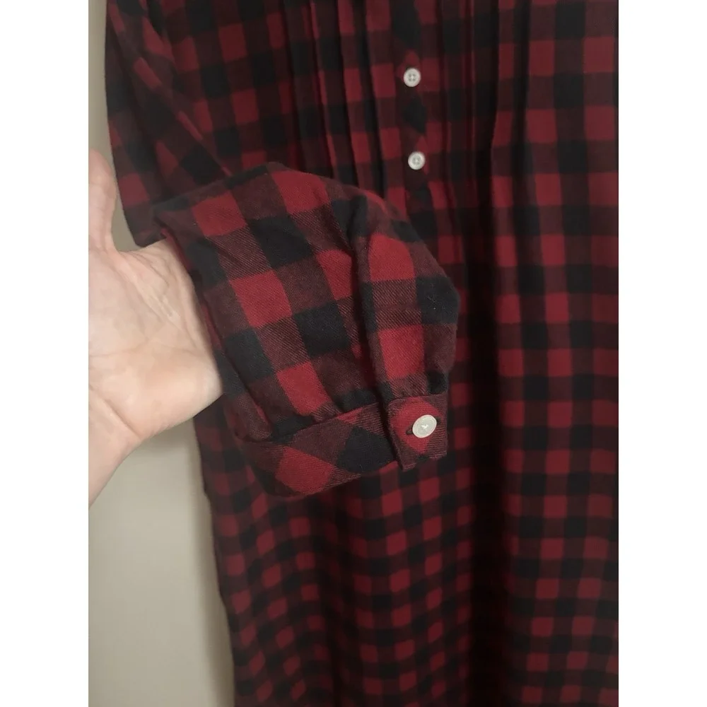 L.L. Bean Scotch Plaid Cotton Flannel Red Classic Pockets Nightgown Medium NEW